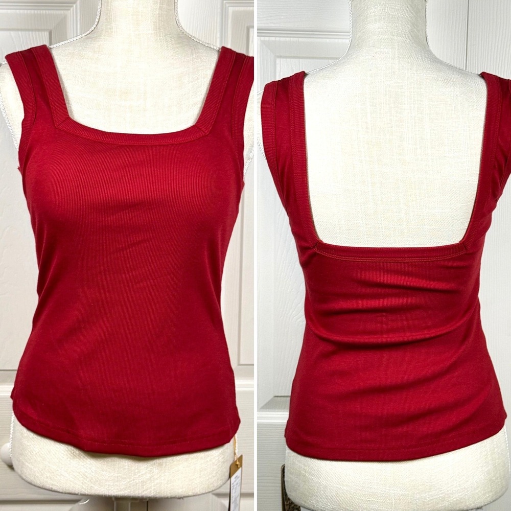OGL Move Slinky Square Open-Back Bra Tank Top Falu Red Ribbed Small NWT